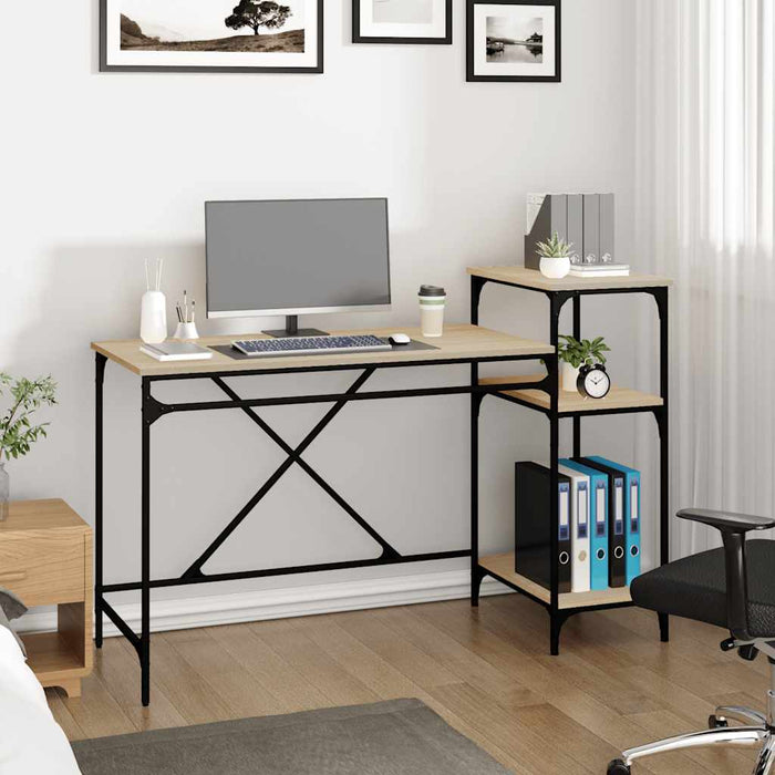 Birou cu rafturi, stejar sonoma 135x50x90 cm lemn compozit/fier - WALTI WALTI