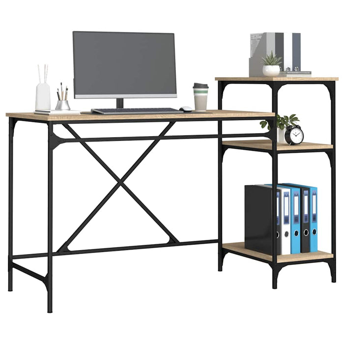 Birou cu rafturi, stejar sonoma 135x50x90 cm lemn compozit/fier - WALTI WALTI