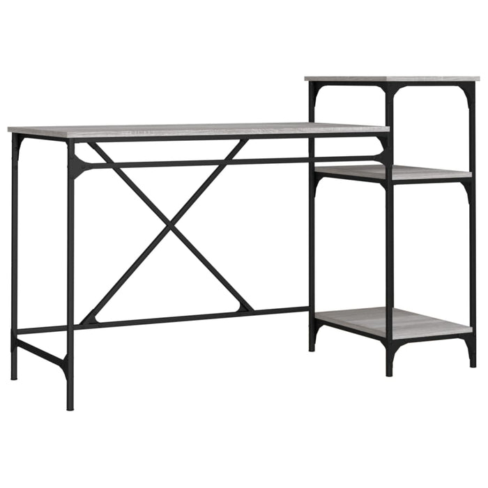 Birou cu rafturi, gri sonoma, 135x50x90 cm, lemn compozit/fier - WALTI WALTI