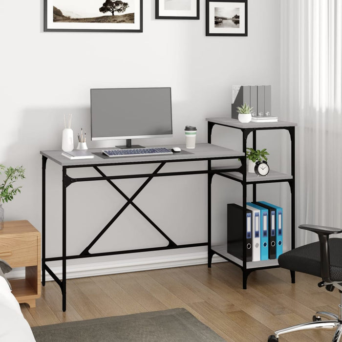Birou cu rafturi, gri sonoma, 135x50x90 cm, lemn compozit/fier - WALTI WALTI