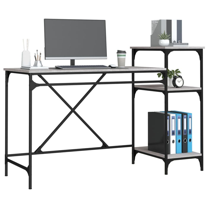 Birou cu rafturi, gri sonoma, 135x50x90 cm, lemn compozit/fier - WALTI WALTI