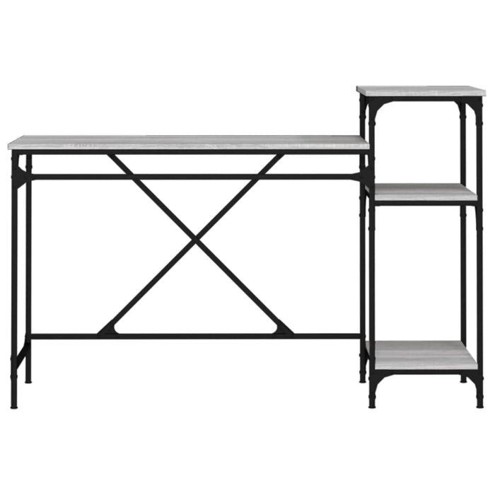 Birou cu rafturi, gri sonoma, 135x50x90 cm, lemn compozit/fier - WALTI WALTI