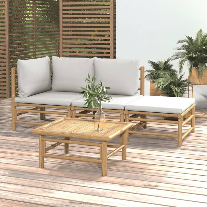 Set mobilier de grădină cu perne gri deschis, 4 piese, bambus - WALTI WALTI