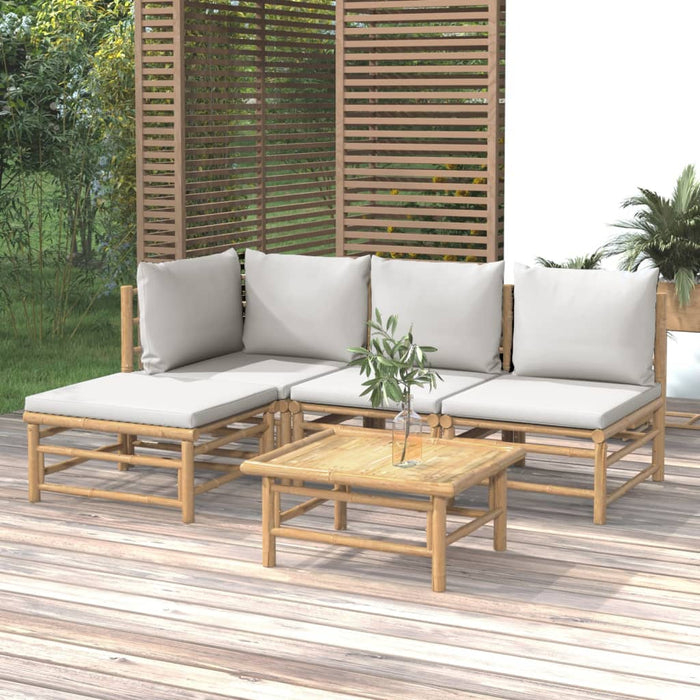 Set mobilier de grădină cu perne gri deschis, 5 piese, bambus - WALTI WALTI