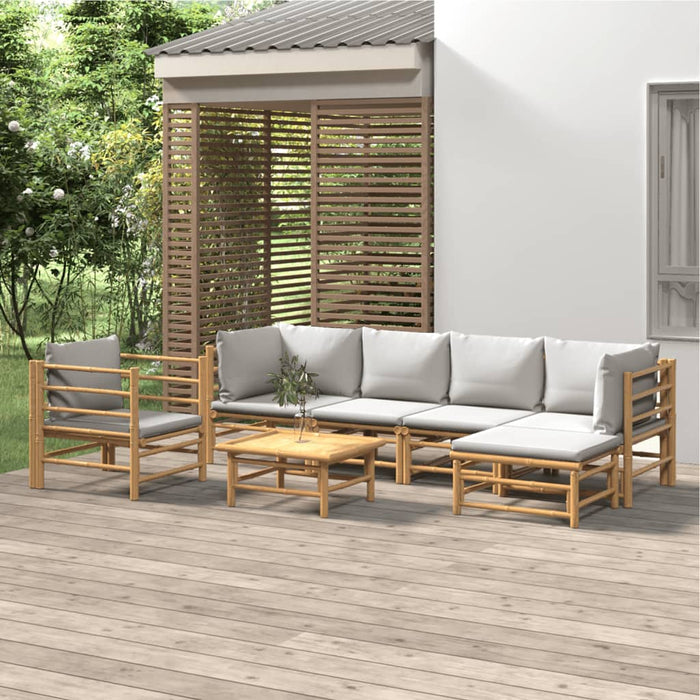 Set mobilier de grădină cu perne gri deschis, 7 piese, bambus - WALTI WALTI