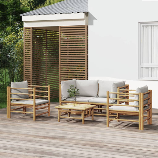 Set mobilier de grădină cu perne gri deschis, 5 piese, bambus - WALTI WALTI