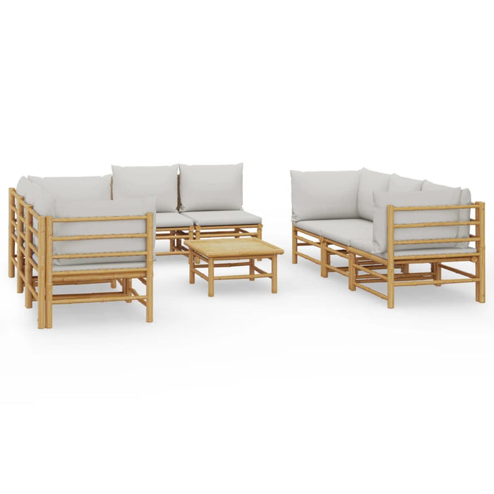 Set mobilier de grădină cu perne gri deschis, 9 piese, bambus - WALTI WALTI