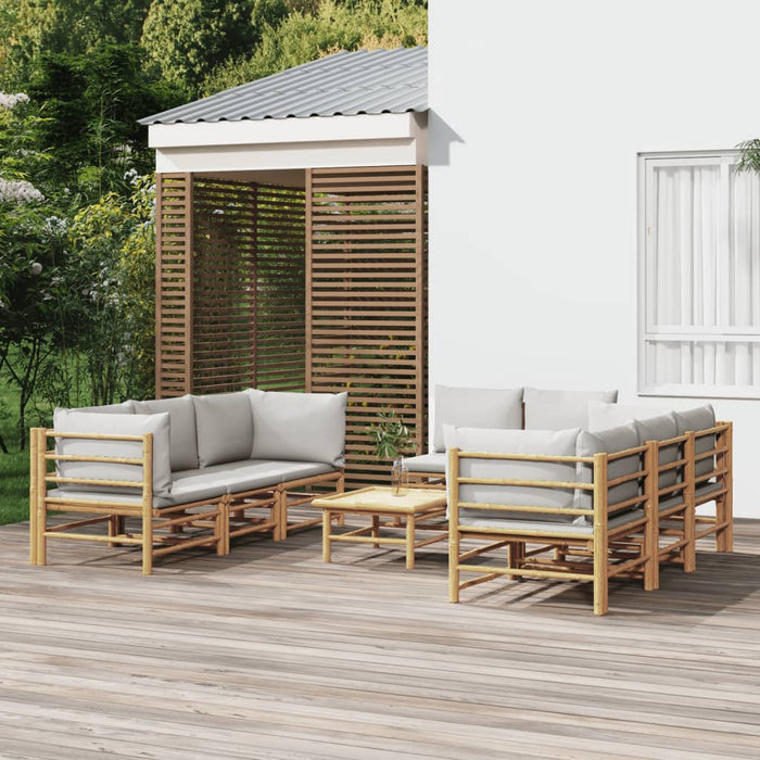 Set mobilier de grădină cu perne gri deschis, 9 piese, bambus - WALTI WALTI