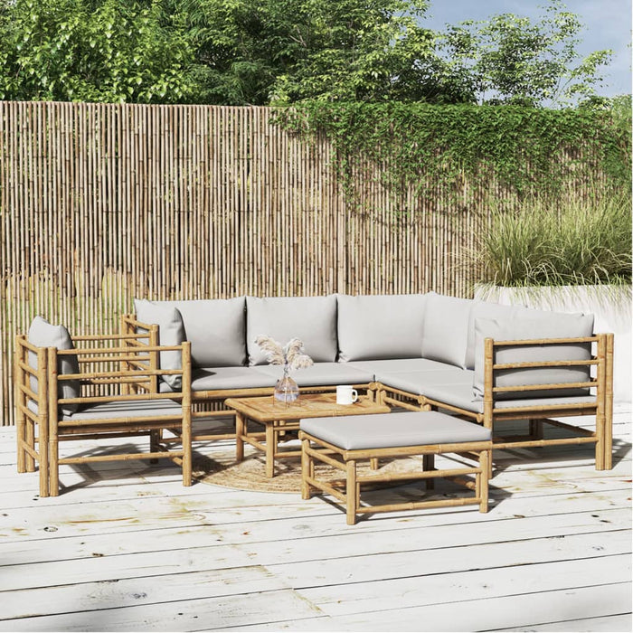 Set mobilier de grădină cu perne gri deschis, 8 piese, bambus - WALTI WALTI