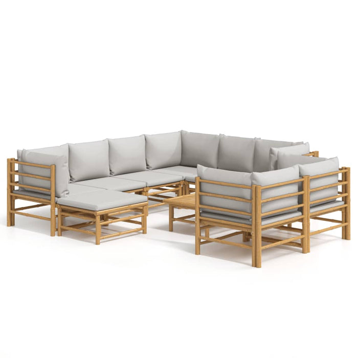Set mobilier de grădină cu perne gri deschis, 10 piese, bambus - WALTI WALTI