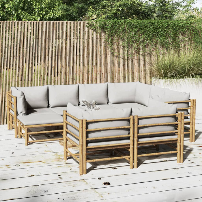 Set mobilier de grădină cu perne gri deschis, 10 piese, bambus - WALTI WALTI