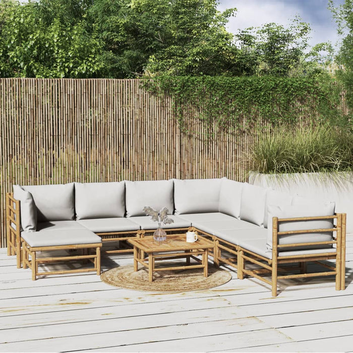 Set mobilier de grădină cu perne gri deschis, 9 piese, bambus - WALTI WALTI
