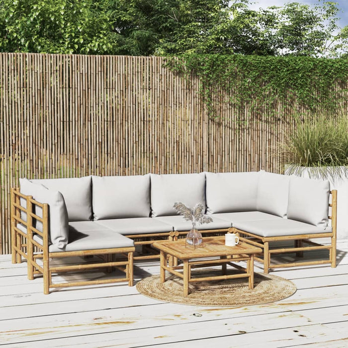 Set mobilier de grădină cu perne gri deschis, 7 piese, bambus - WALTI WALTI
