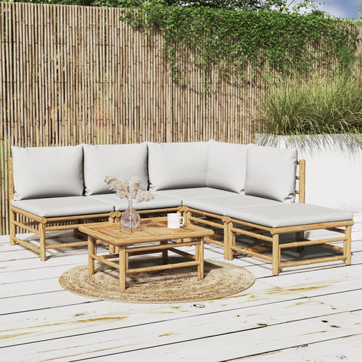 Set mobilier de grădină cu perne gri deschis, 6 piese, bambus - WALTI WALTI