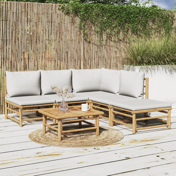 Set mobilier de grădină cu perne gri deschis, 6 piese, bambus - WALTI WALTI