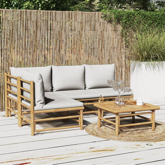 Set mobilier de grădină cu perne gri deschis, 5 piese, bambus - WALTI WALTI