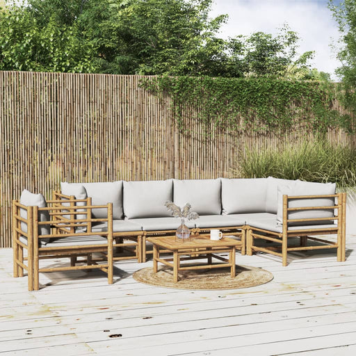 Set mobilier de grădină cu perne gri deschis, 7 piese, bambus - WALTI WALTI
