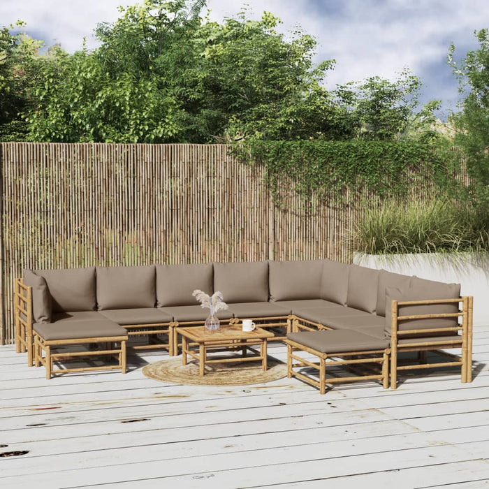 Set mobilier de grădină cu perne gri taupe, 11 piese, bambus - WALTI WALTI