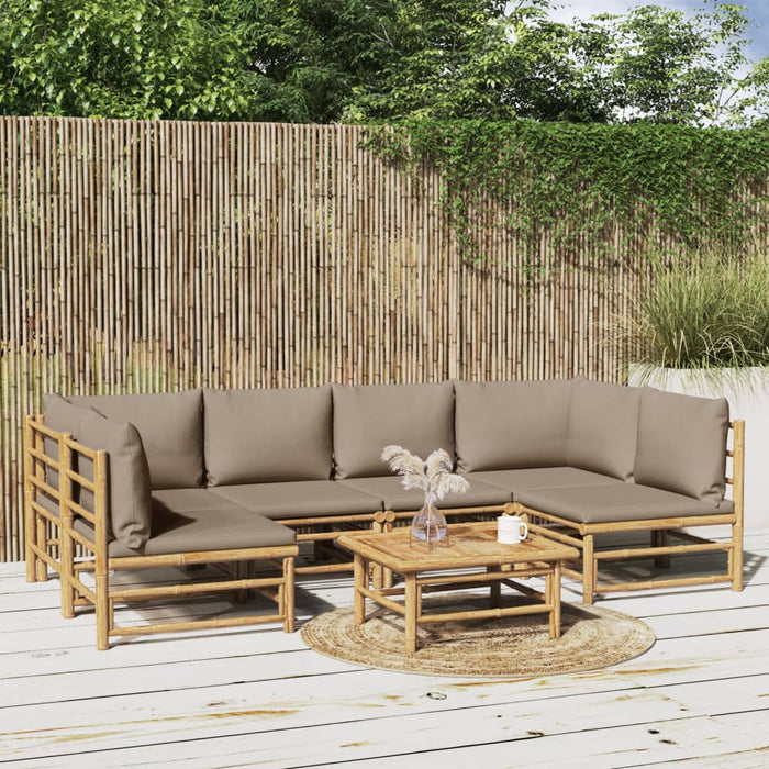 Set mobilier de grădină cu perne gri taupe, 7 piese, bambus - WALTI WALTI