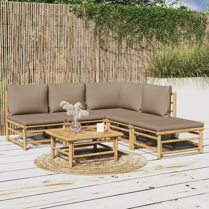 Set mobilier de grădină cu perne gri taupe, 6 piese, bambus - WALTI WALTI