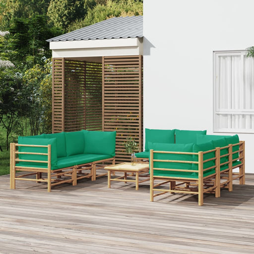 Set mobilier de grădină cu perne verzi, 9 piese, bambus - WALTI WALTI