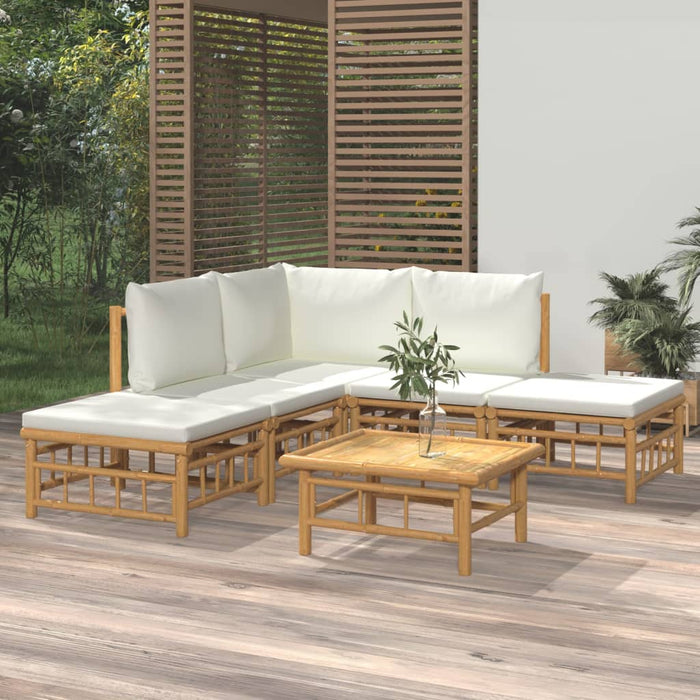 Set mobilier de grădină cu perne alb crem, 6 piese, bambus - WALTI WALTI