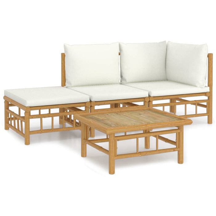 Set mobilier de grădină, cu perne alb crem, 4 piese, bambus - WALTI WALTI