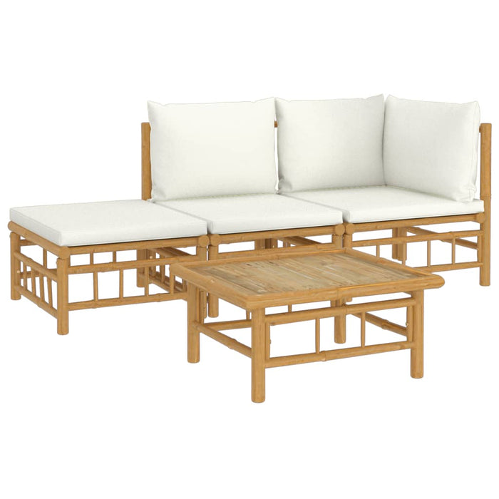 Set mobilier de grădină, cu perne alb crem, 4 piese, bambus - WALTI WALTI