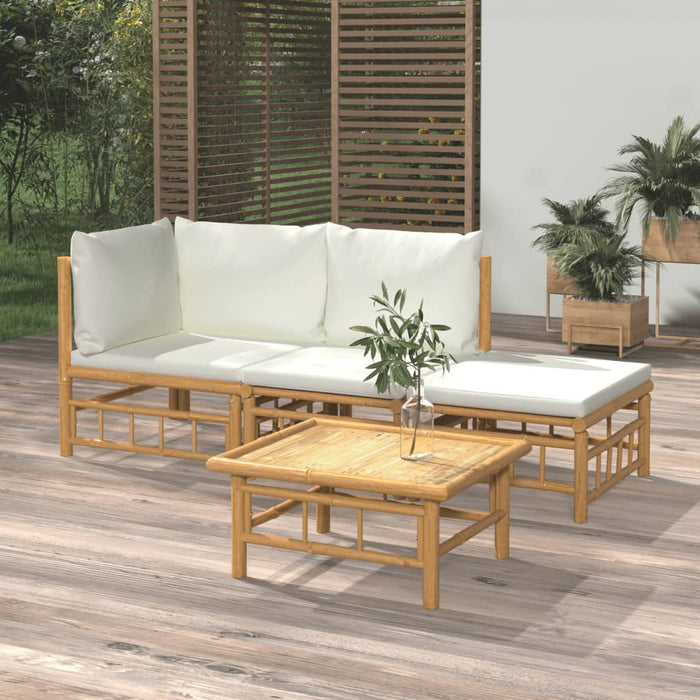 Set mobilier de grădină, cu perne alb crem, 4 piese, bambus - WALTI WALTI