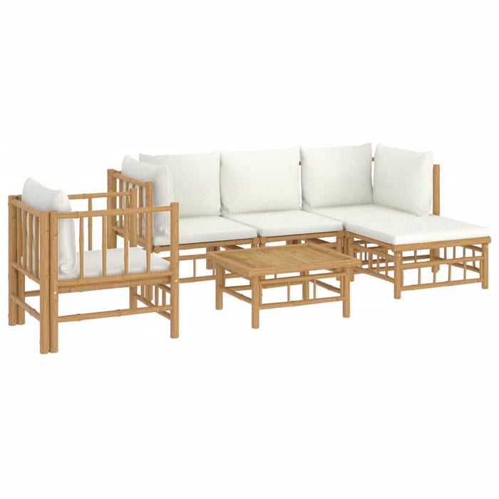 Set mobilier de grădină cu perne alb crem, 6 piese, bambus - WALTI WALTI