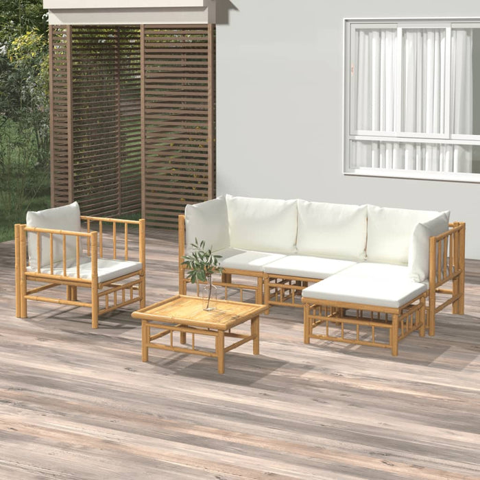Set mobilier de grădină cu perne alb crem, 6 piese, bambus - WALTI WALTI