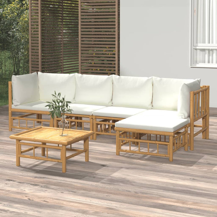 Set mobilier de grădină cu perne alb crem, 6 piese, bambus - WALTI WALTI