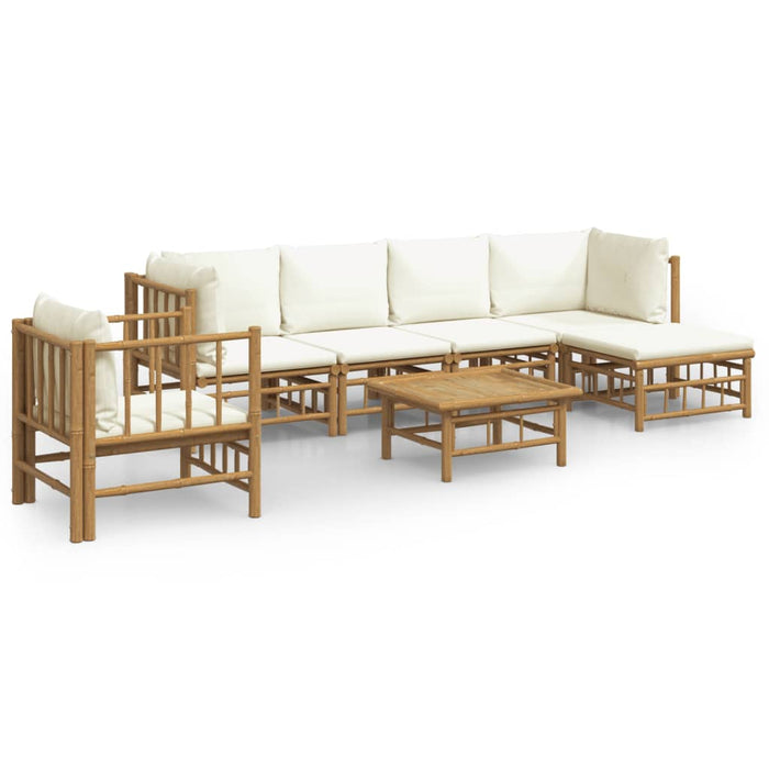 Set mobilier de grădină cu perne alb crem, 7 piese, bambus - WALTI WALTI