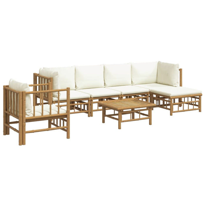 Set mobilier de grădină cu perne alb crem, 7 piese, bambus - WALTI WALTI