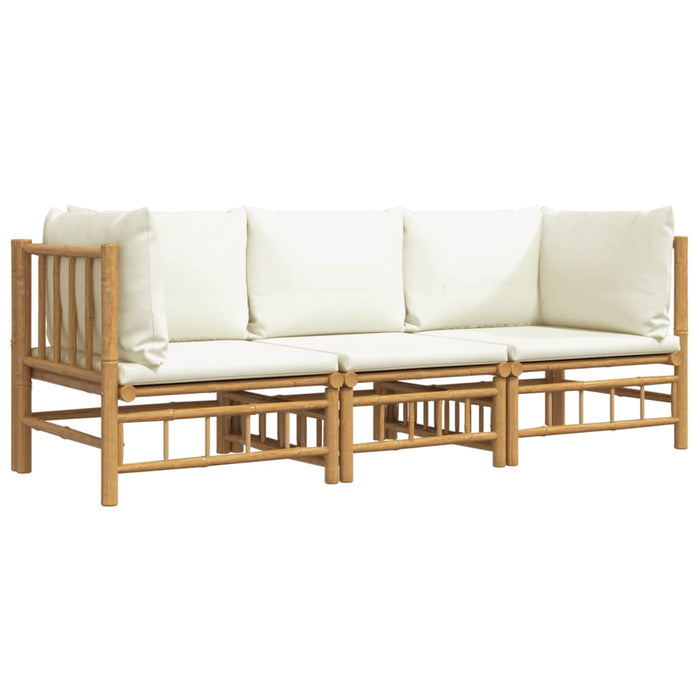Set mobilier de grădină, cu perne alb crem, 3 piese, bambus - WALTI WALTI