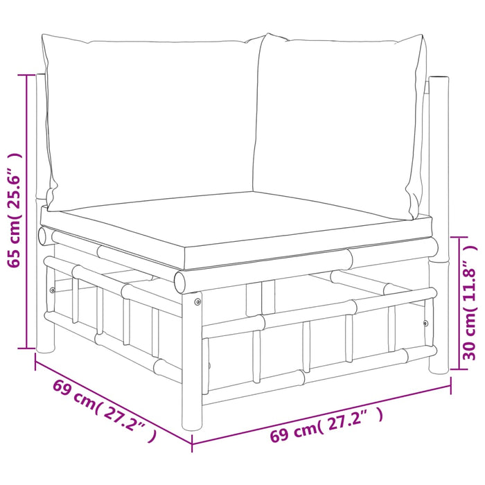 Set mobilier de grădină, cu perne alb crem, 3 piese, bambus - WALTI WALTI
