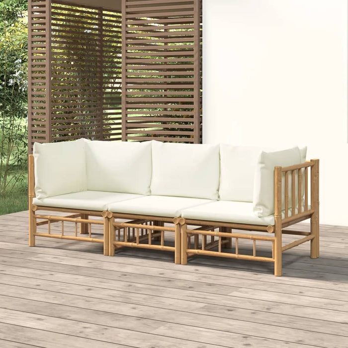 Set mobilier de grădină, cu perne alb crem, 3 piese, bambus - WALTI WALTI