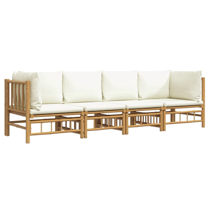 Set mobilier de grădină, cu perne alb crem, 4 piese, bambus - WALTI WALTI
