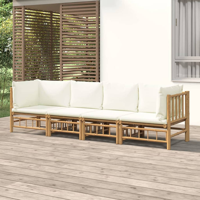 Set mobilier de grădină, cu perne alb crem, 4 piese, bambus - WALTI WALTI