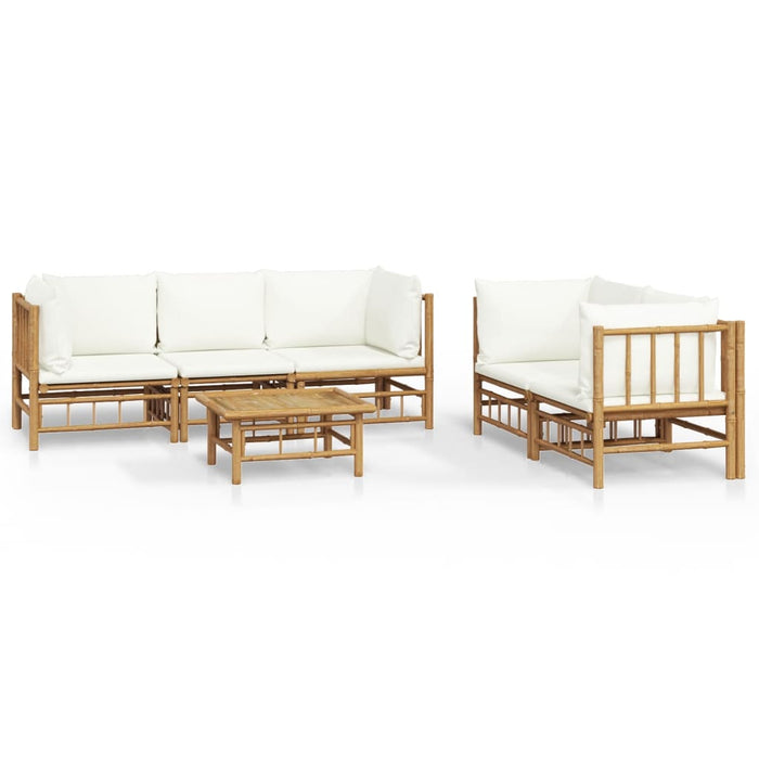 Set mobilier de grădină cu perne alb crem, 6 piese, bambus - WALTI WALTI