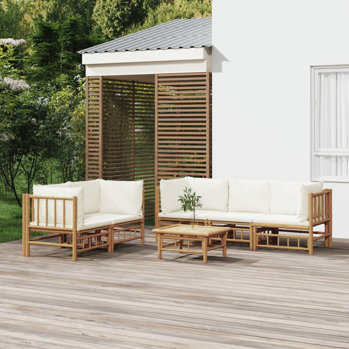 Set mobilier de grădină cu perne alb crem, 6 piese, bambus - WALTI WALTI