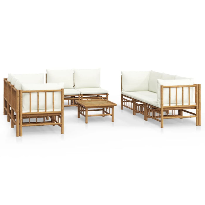 Set mobilier de grădină, cu perne alb crem, 9 piese, bambus - WALTI WALTI