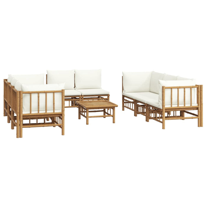 Set mobilier de grădină, cu perne alb crem, 9 piese, bambus - WALTI WALTI