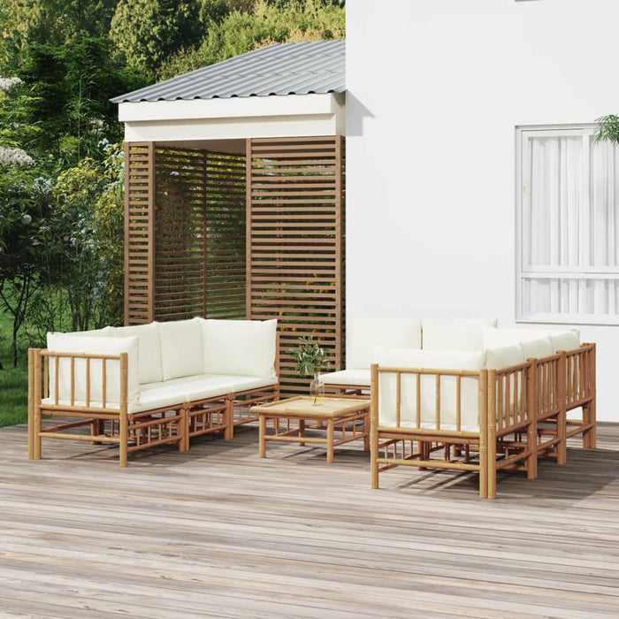 Set mobilier de grădină, cu perne alb crem, 9 piese, bambus - WALTI WALTI