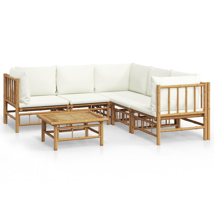 Set mobilier de grădină cu perne alb crem, 6 piese, bambus - WALTI WALTI