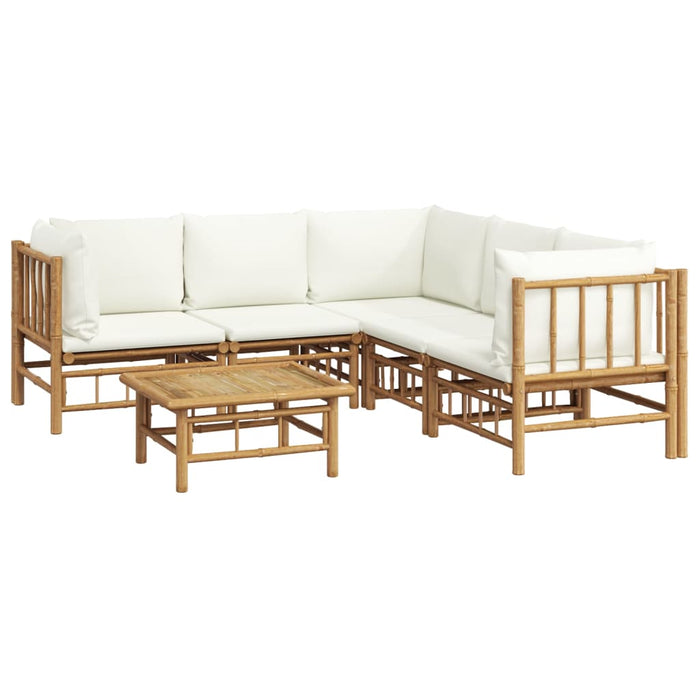 Set mobilier de grădină cu perne alb crem, 6 piese, bambus - WALTI WALTI