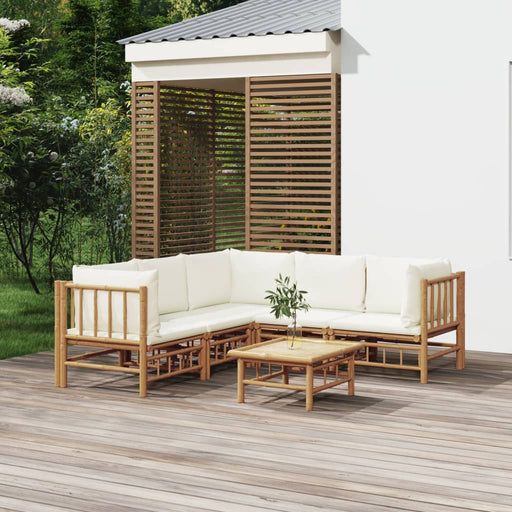 Set mobilier de grădină cu perne alb crem, 6 piese, bambus - WALTI WALTI