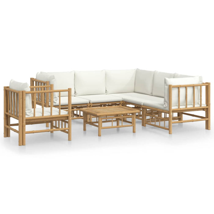 Set mobilier de grădină cu perne alb crem, 7 piese, bambus - WALTI WALTI