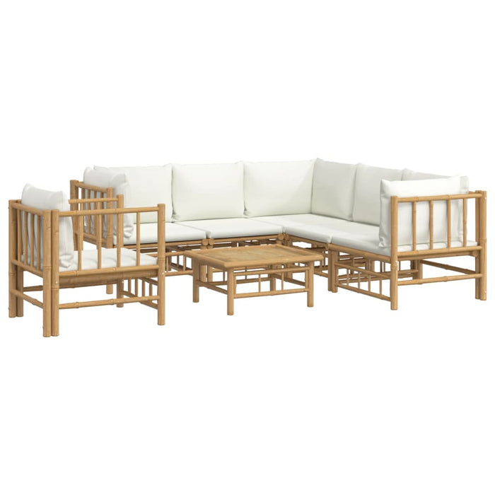 Set mobilier de grădină cu perne alb crem, 7 piese, bambus - WALTI WALTI