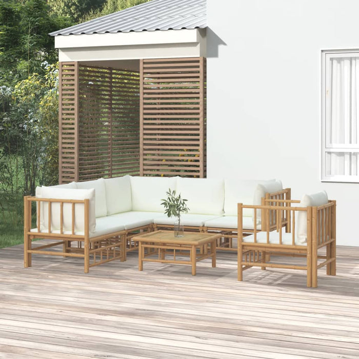 Set mobilier de grădină cu perne alb crem, 7 piese, bambus - WALTI WALTI